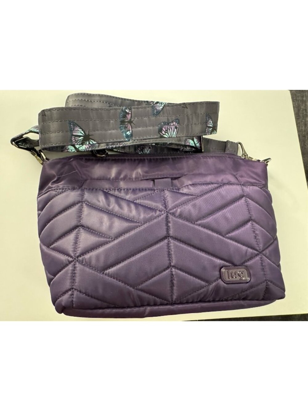 Lug Crossbody Purse Quilted Purple Floral Handle New LX14